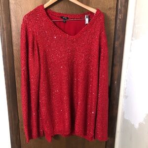 Apt 9 Women’s 2X Sequined V Neck  Red Sweater with lining